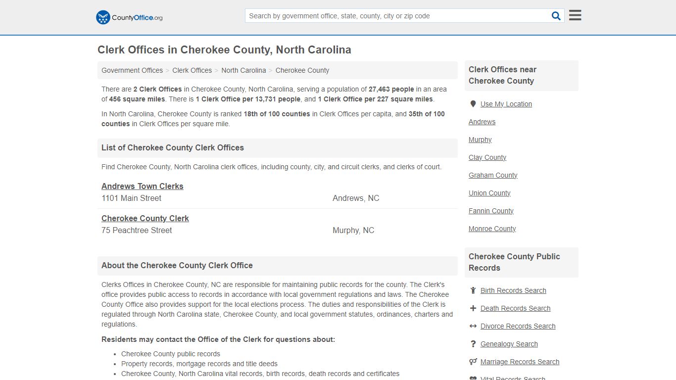 Clerk Offices - Cherokee County, NC (County & Court Records)