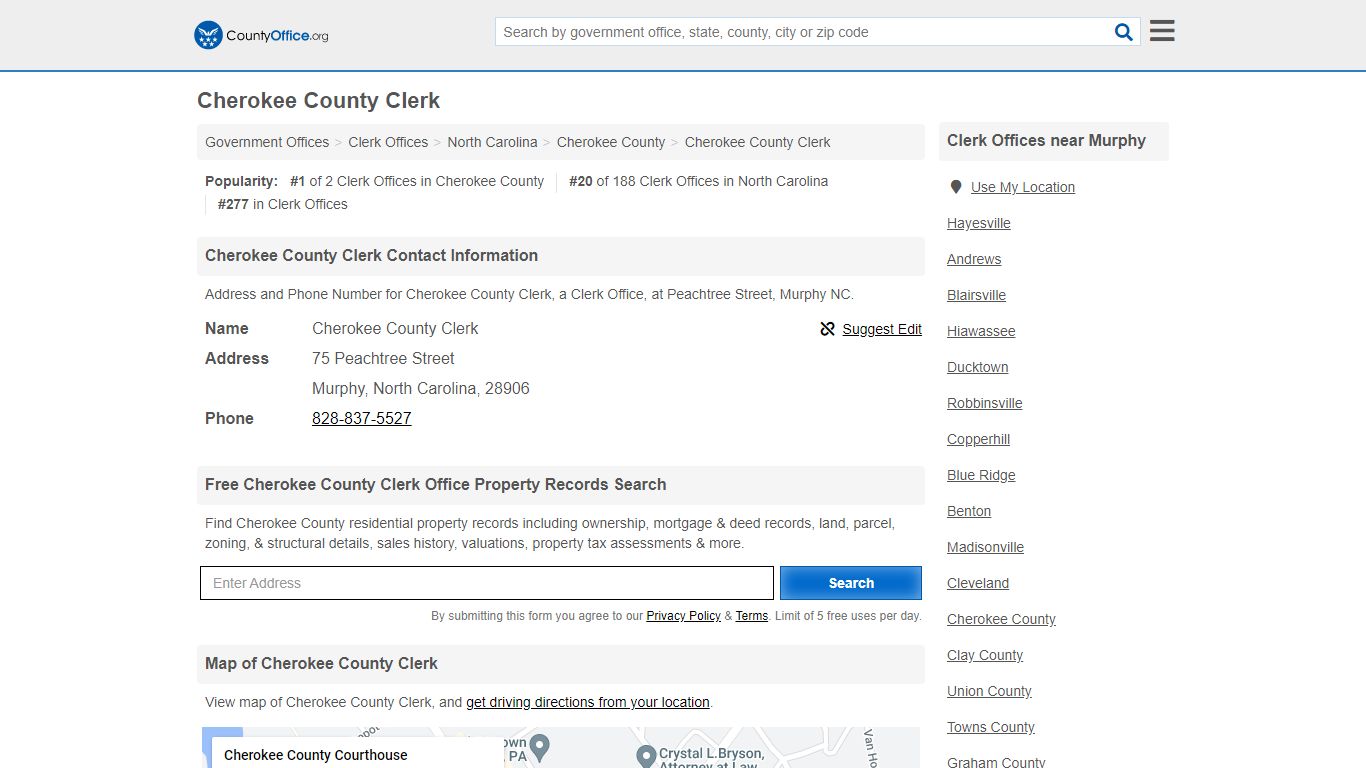 Cherokee County Clerk - Murphy, NC (Address and Phone)